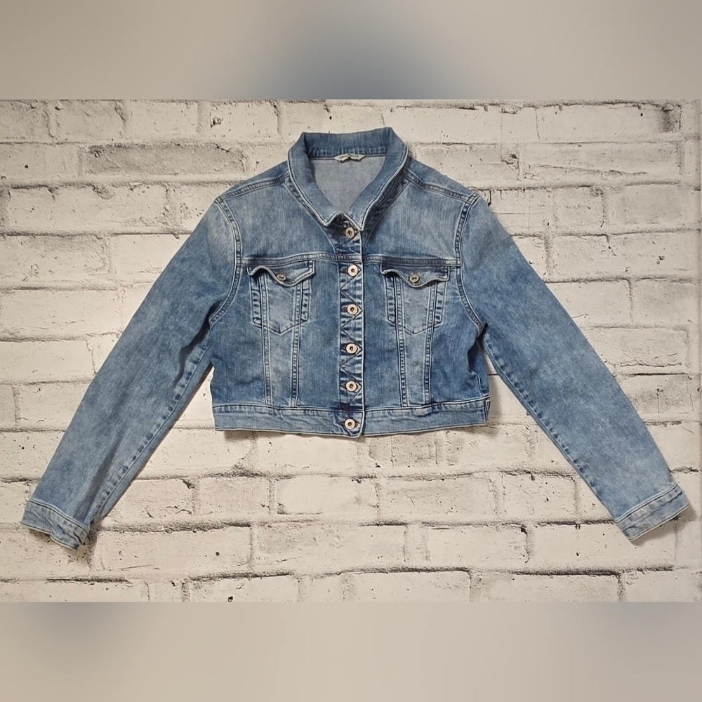 Mavi Rosie Cropped Denim Jacket Blue Button Front Size XL - Picture 6 of 16